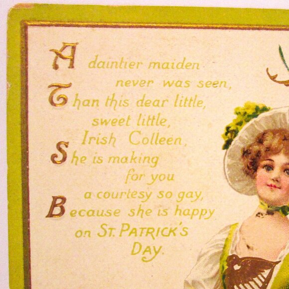 Antq St Patrick postcard in Green & white signed by Ellen H. Claps - Picture 10 of 11